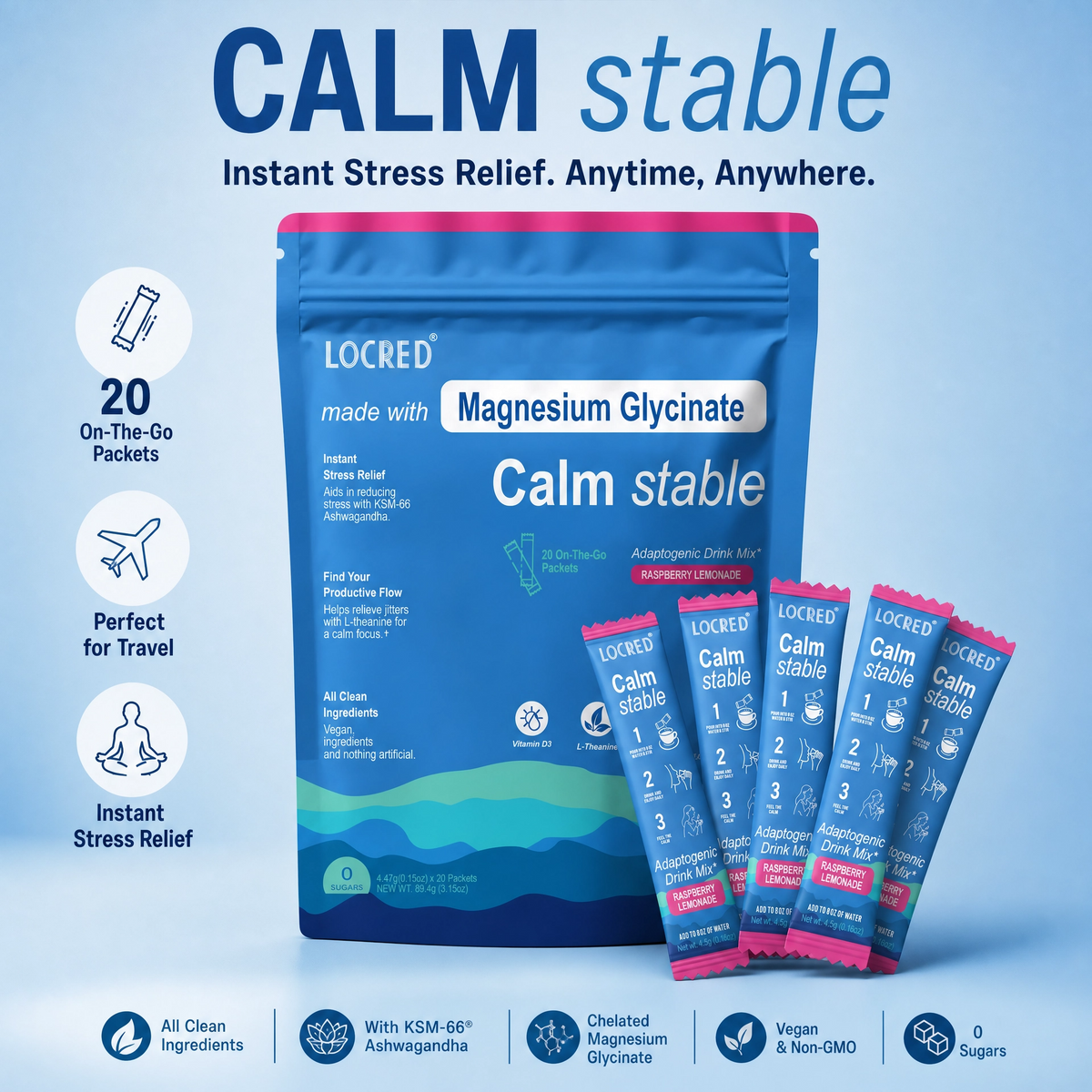 OptiCalm™ Calm Stable Drink Mix,  Stress Sleep Support Powder Packets