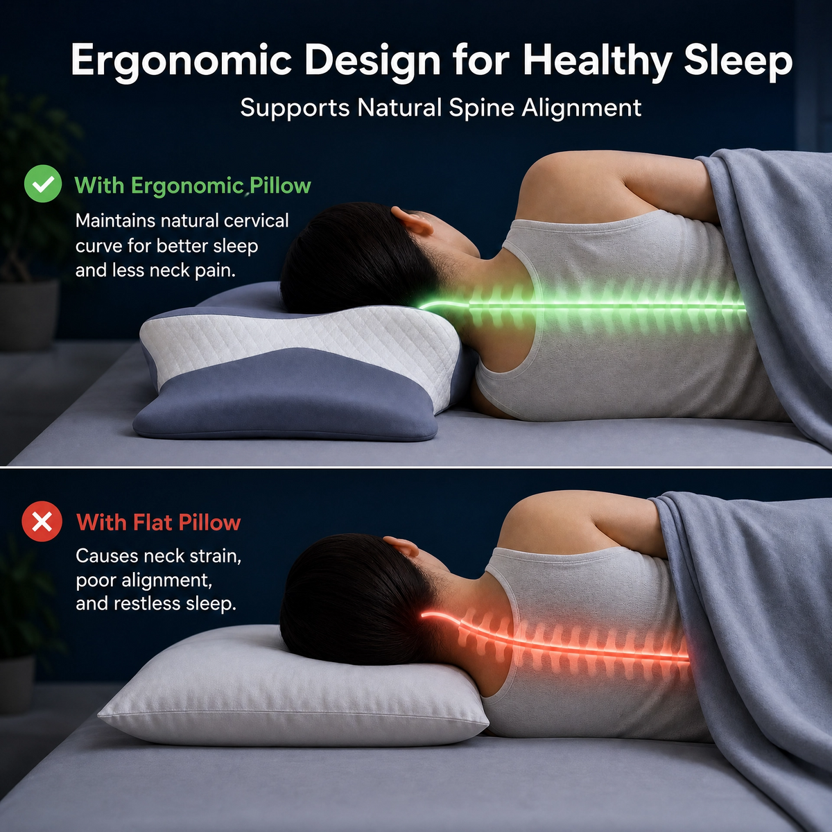 Memory Foam Cervical Support Slow-rebound Contoured Pillow
